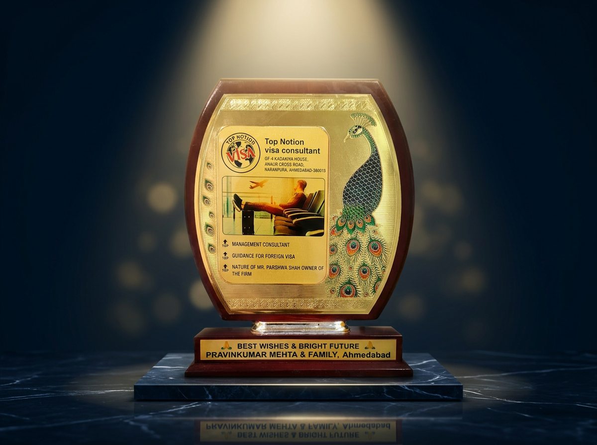 Top Notion Visa client gratitude award from Pravinkumar Mehta & Family, Ahmedabad
